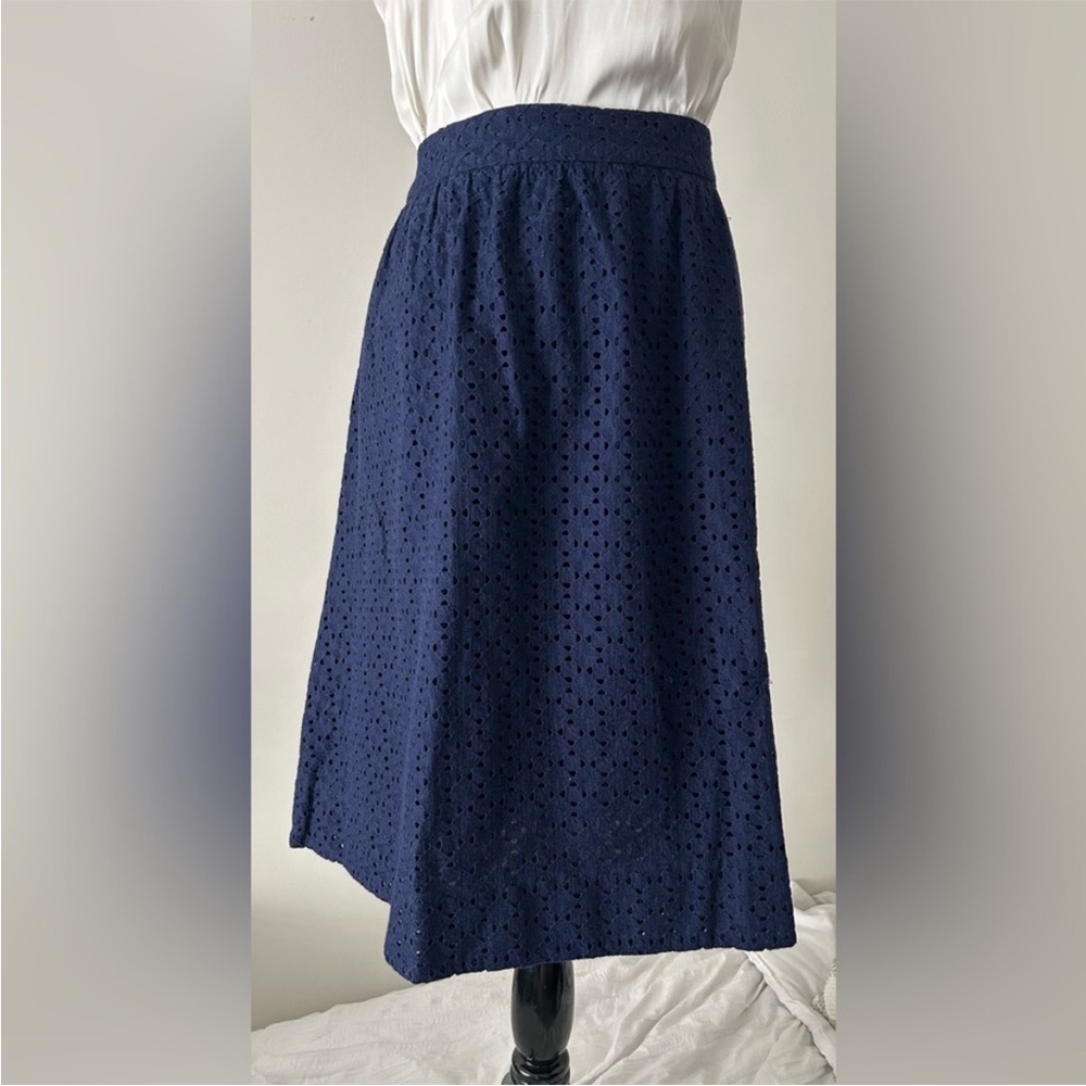 1901 size L Navy blue lined Eyelet elastic waist Midi Skirt